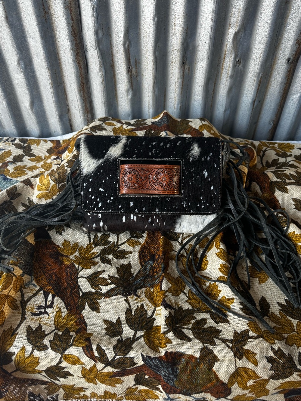 American Darling black & White Haircalf Fringe Crossbody Bag